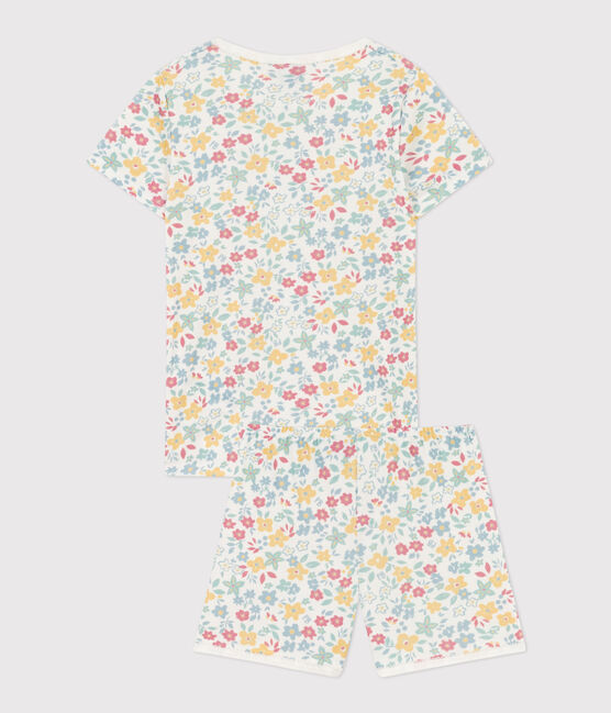 Girls' Floral Cotton Short Pyjamas MARSHMALLOW white/MULTICO white