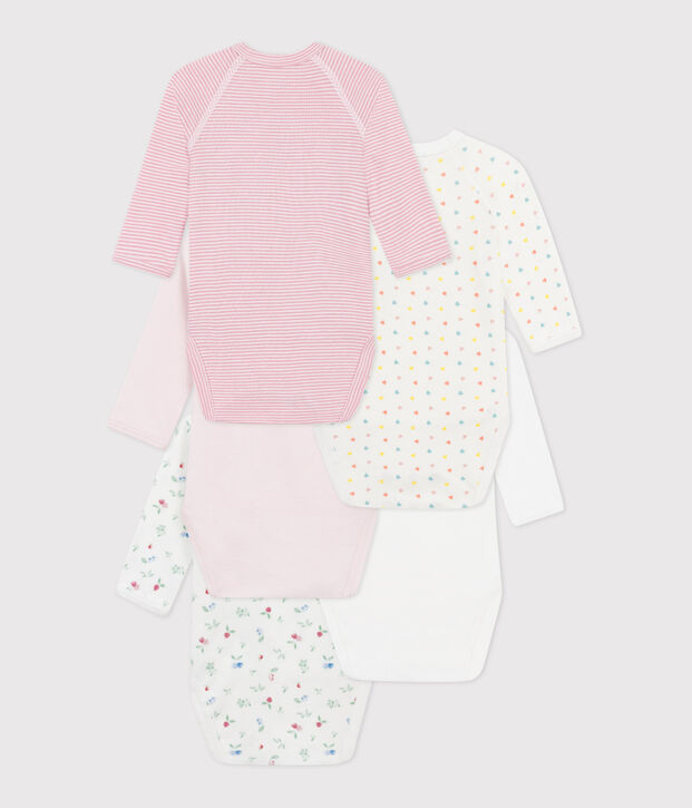 Babies' long-sleeved printed cotton wrapover bodysuits - 5-Pack multicolor