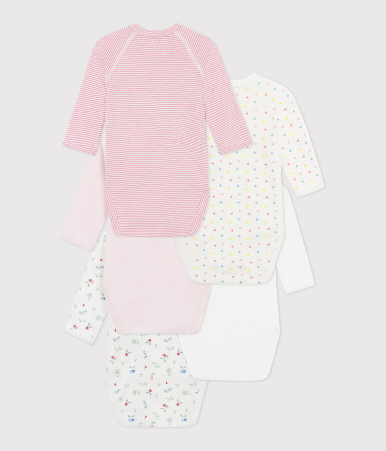 Babies' long-sleeved printed cotton wrapover bodysuits - 5-Pack multicolor