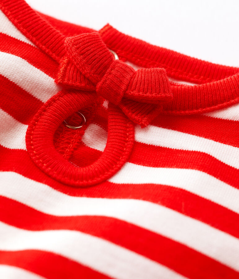 Babies' Short-Sleeved Striped Jersey T-Shirt PEPS red/MARSHMALLOW white