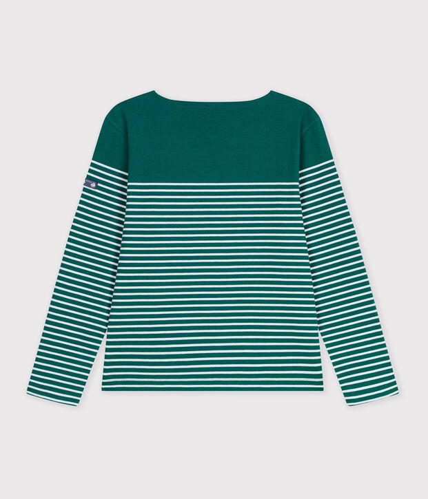 Women's cotton Breton T-shirt top green/white