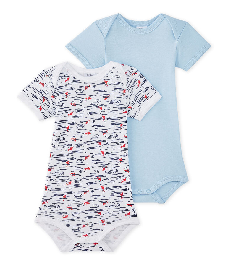 Set of 2 baby boys' short-sleeved bodysuits white