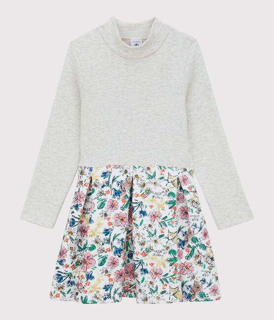 Girls' Long-Sleeved Tube Knit Dress MARSHMALLOW white/MULTICO white