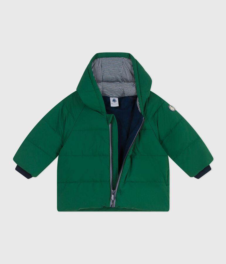 Babies' puffer jacket in plain polyester green