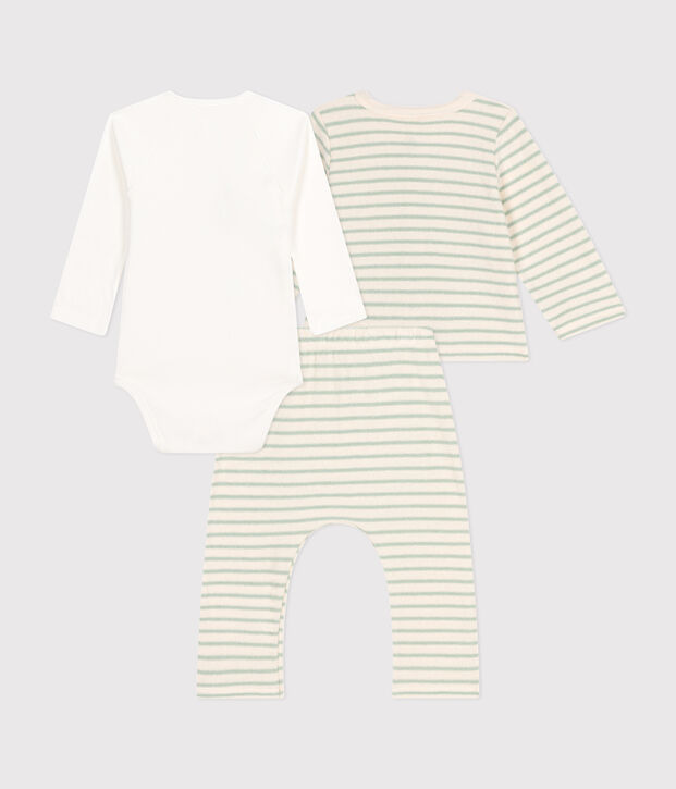 Babies' Terry Outfit - 3-Piece Set Ecru/green