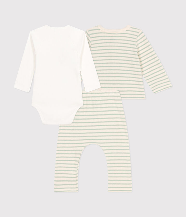 Babies' Terry Outfit - 3-Piece Set Ecru/green