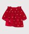 Babies' dress in velour with long sleeves and bow motif embroidery red/ecru