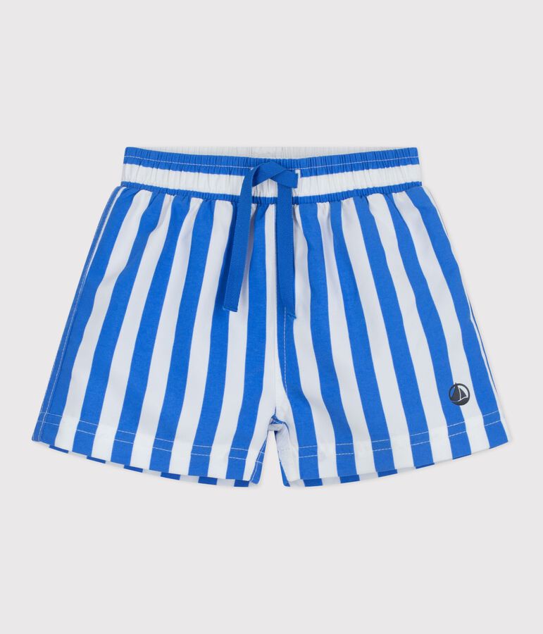 Babies' stripy swim shorts DELPHINIUM /MARSHMALLOW