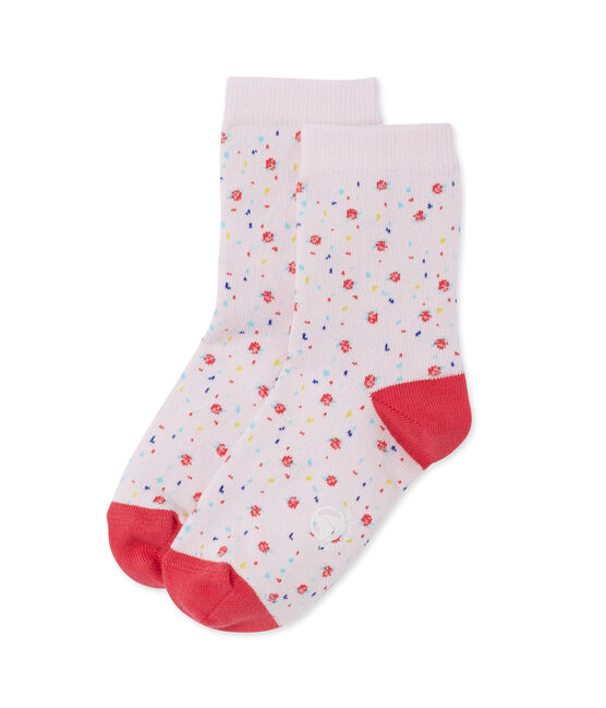 Girls' flower print socks VIENNE pink/MULTICO white