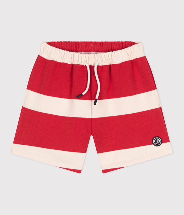 Children's stripy cotton shorts red/ecru