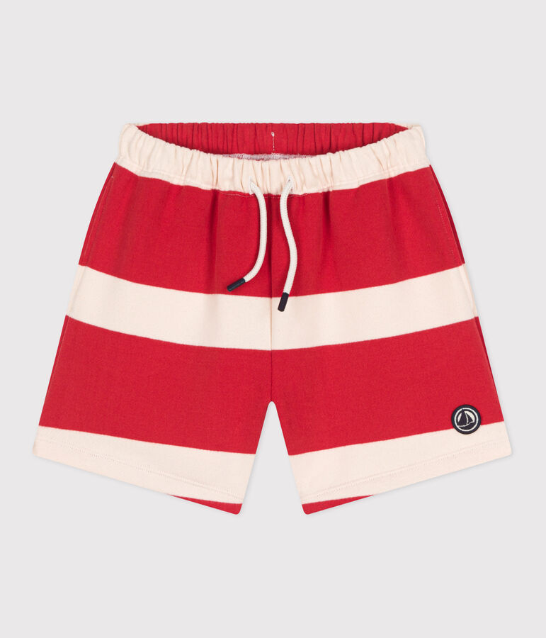 Children's stripy cotton shorts red/ecru