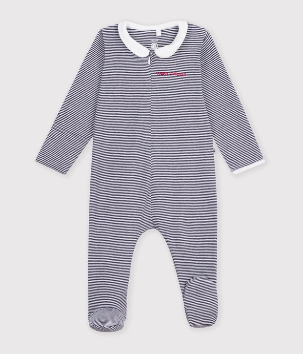 Babies' stripy printed cotton pyjama suit blue/white