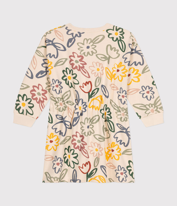 Little girls' long-sleeved fleece dress Ecru/multicolor