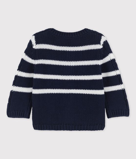 Babies' Cable Knit Cardigan SMOKING blue/MARSHMALLOW white