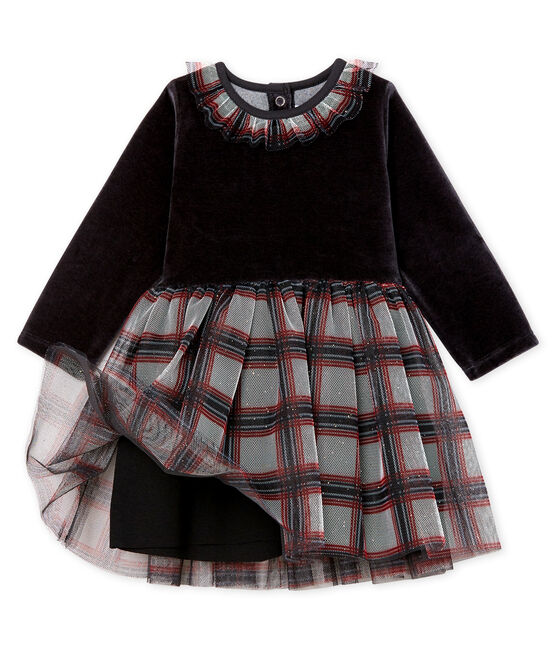 Baby Girls' Long-Sleeved Dual Material Dress NOIR black/MULTICO white