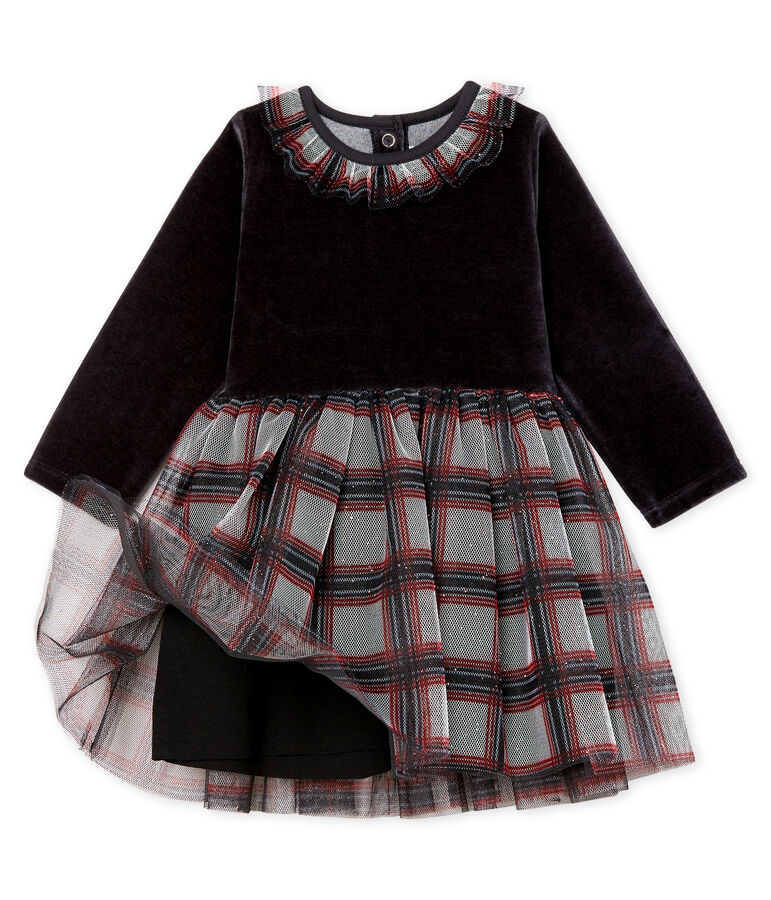 Baby Girls' Long-Sleeved Dual Material Dress black/multicolor