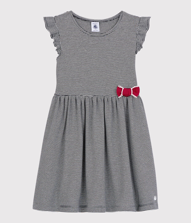 Girls' Short-Sleeved Cotton Dress blue/white