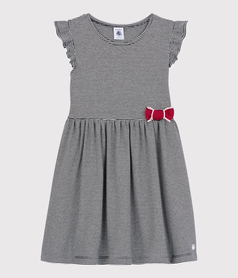 Girls' Short-Sleeved Cotton Dress blue/white