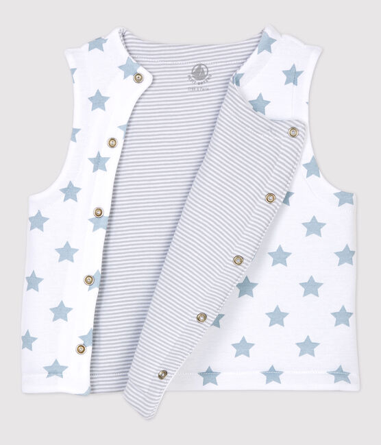 Babies' Reversible Sleeveless Padded Rib Knit Cardigan ECUME white/MISTIGRI grey