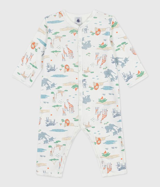 Babies' savannah print footless cotton pyjama suit white/multicolor