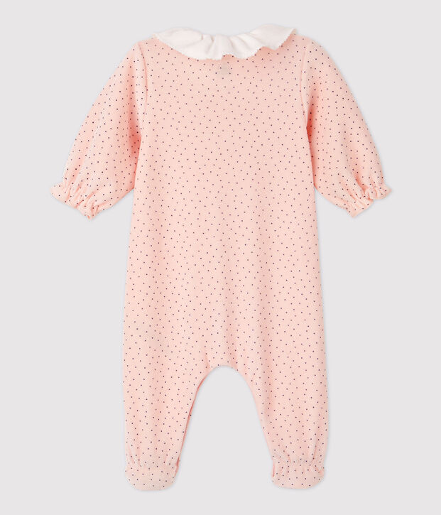 Baby Girls' Spotted Organic Cotton Velour Sleepsuit with Collar pink/blue
