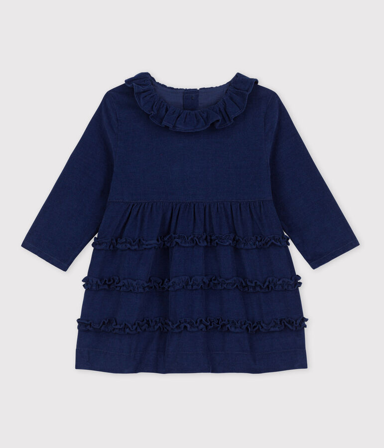 Babies' Long-Sleeved Super Fine Velour Dress blue