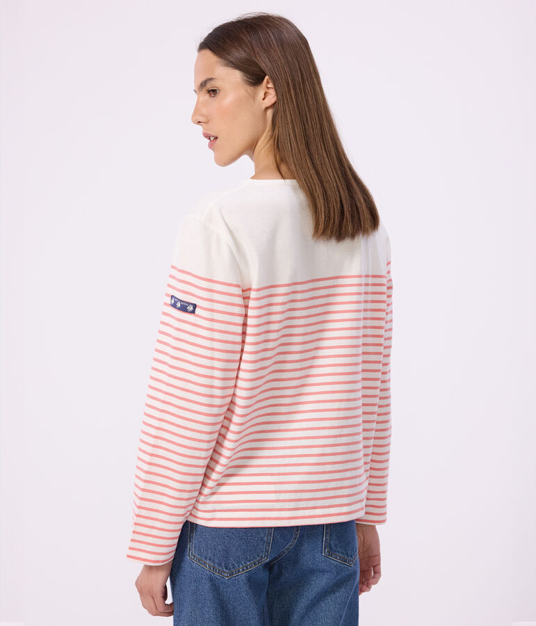 Women's stripy cotton Breton top white/pink