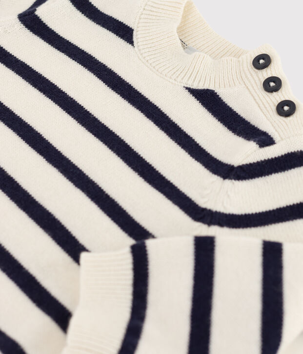 Babies' Cotton/Wool Breton Pullover white/blue