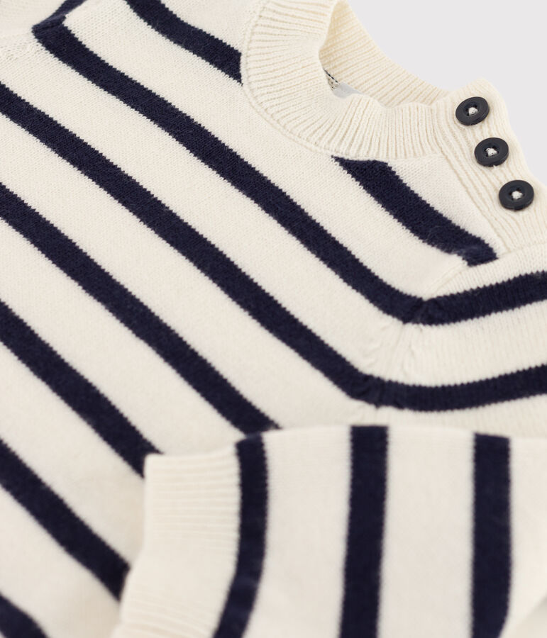 Babies' Cotton/Wool Breton Pullover white/blue