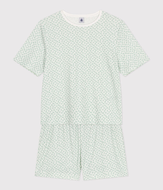 Women's short floral cotton pyjamas white/green
