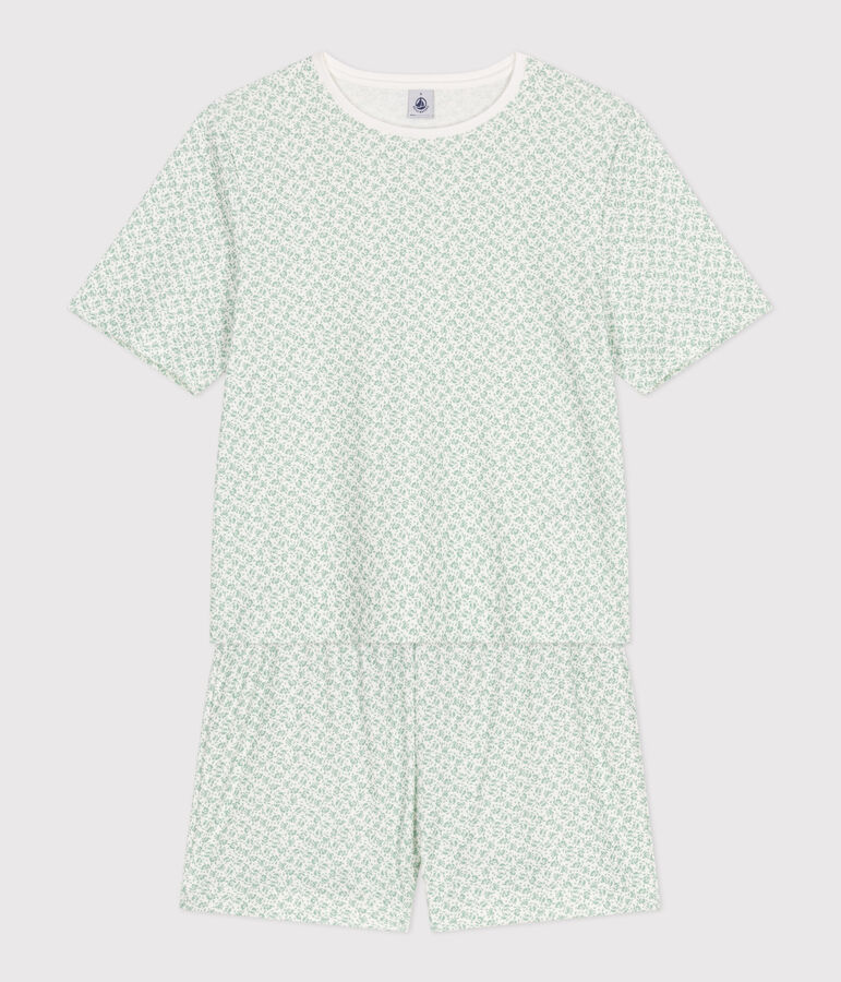 Women's short floral cotton pyjamas white/green