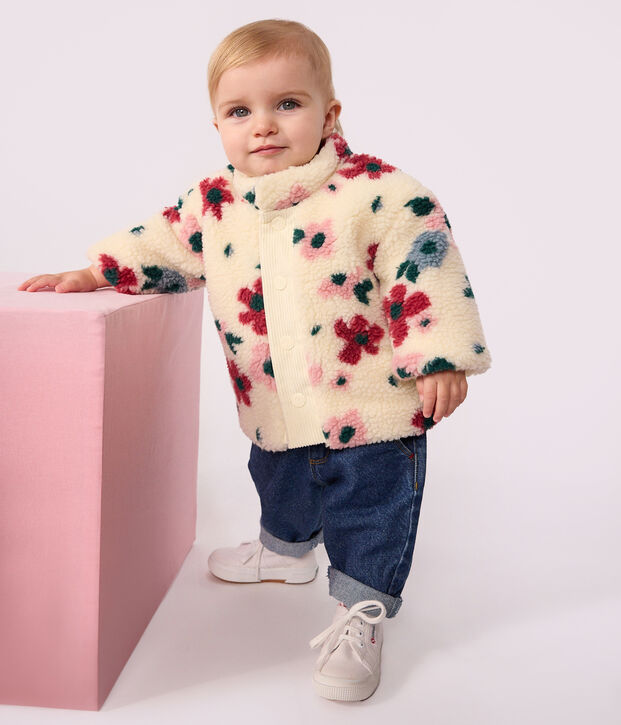 Babies' padded coat in floral print sherpa Ecru/multicolor