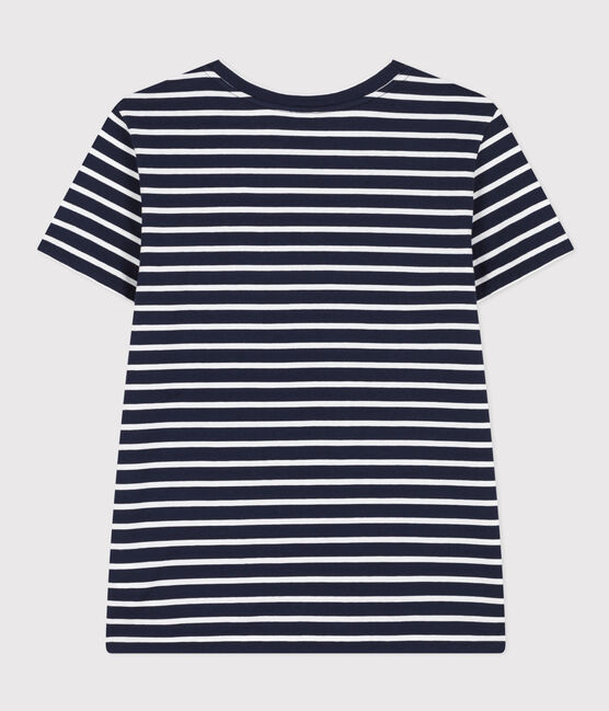 Women's Straight Round-Neck Cotton T-Shirt SMOKING blue/MARSHMALLOW white
