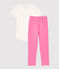 Girls' Short-Sleeved Cotton Pyjamas PETAL pink/MARSHMALLOW white
