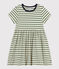 Girls' Stripy Short-Sleeved Cotton Dress CROCO green/AVALANCHE