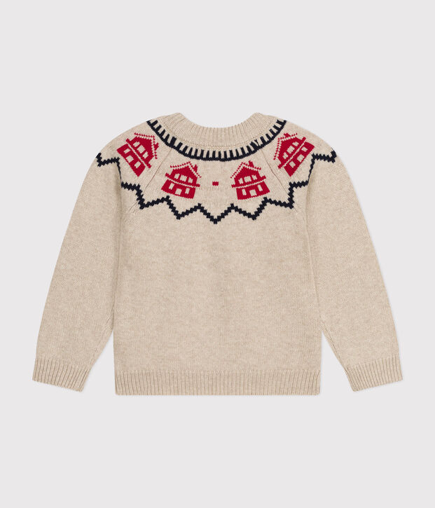 Unisex wool and cotton jacquard knit pullover beige/multicolor