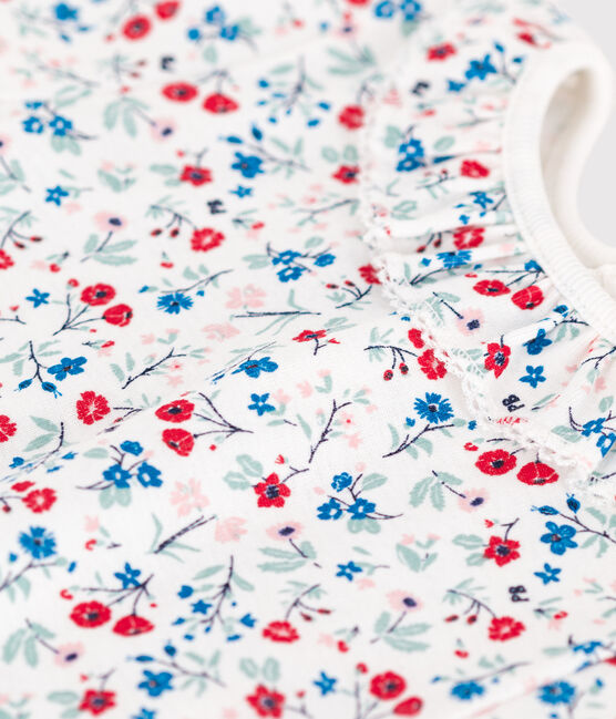 Babies' short-sleeved floral print cotton body MARSHMALLOW white/MULTICO white