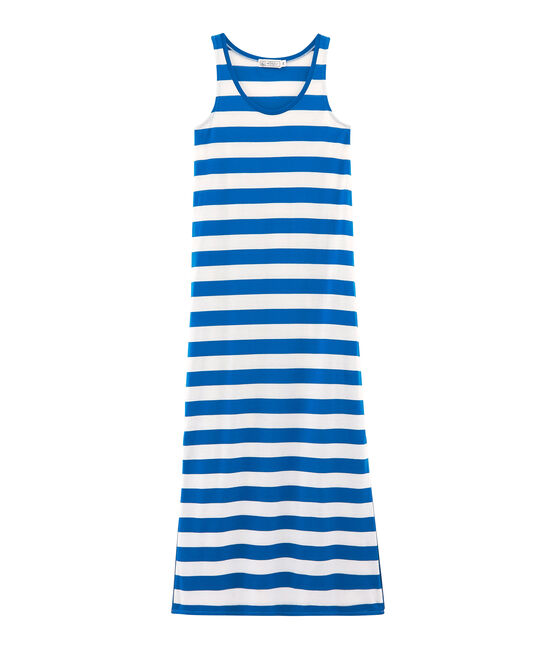 Women's sleeveless dress RIYADH blue/MARSHMALLOW white