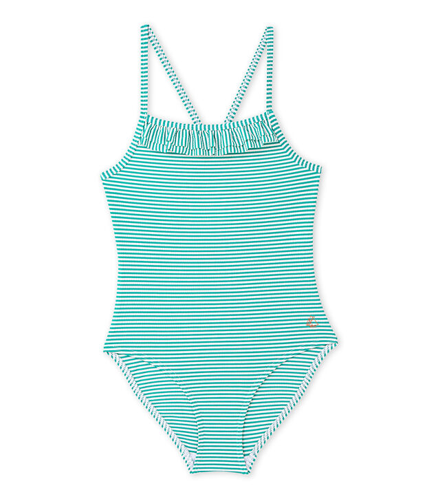Girl's one-piece swimsuit green/white