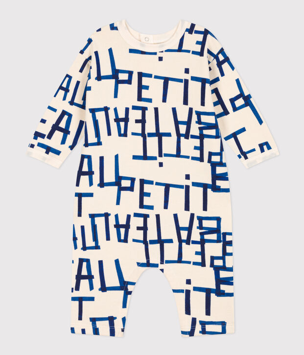 Babies' Patterned Fleece Jumpsuit Ecru/multicolor