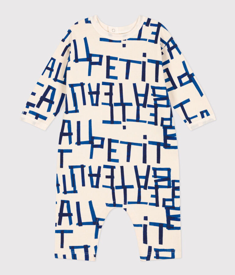 Babies' Patterned Fleece Jumpsuit Ecru/multicolor