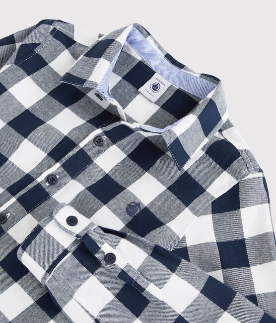 Boys' Checked Shirt SMOKING blue/MARSHMALLOW white