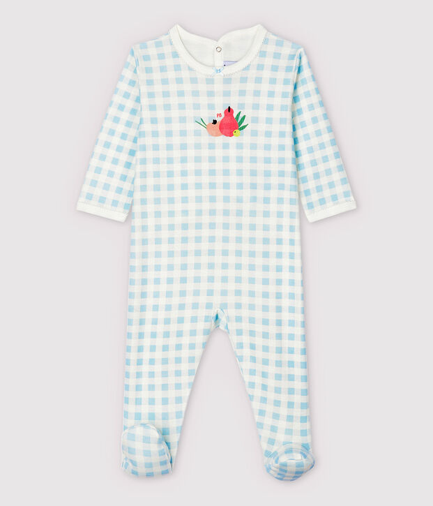 Baby Girls' Blue Gingham Cotton Sleepsuit white/blue