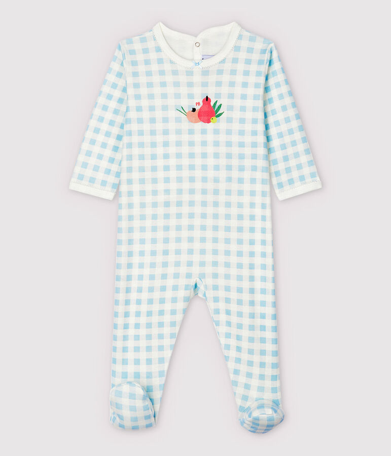 Baby Girls' Blue Gingham Cotton Sleepsuit MARSHMALLOW white/JASMIN blue
