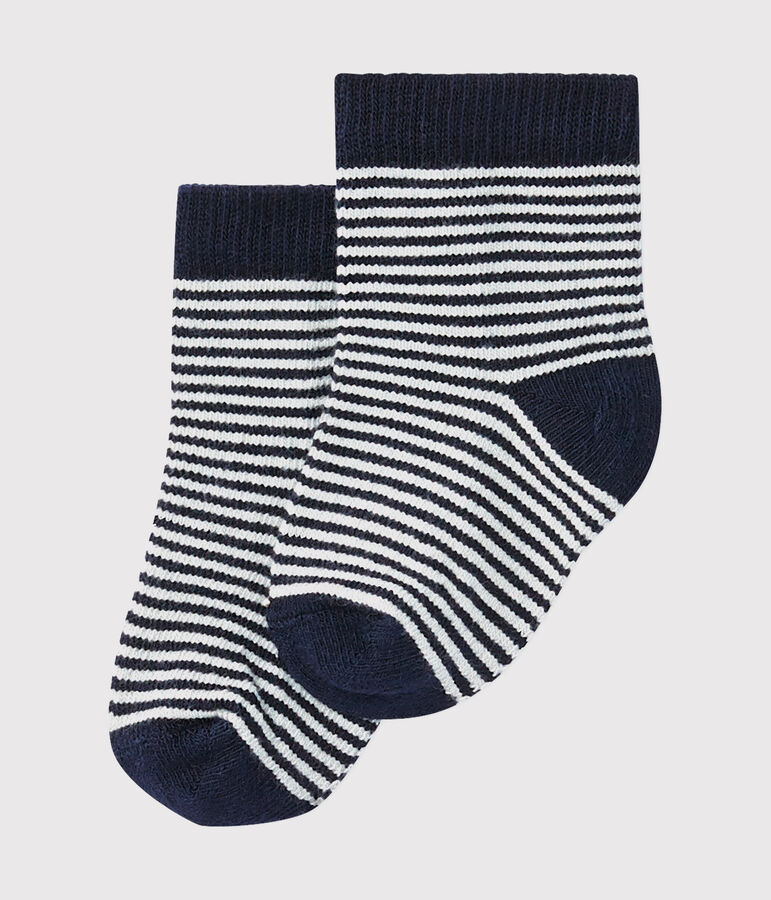 Unisex baby pinstriped socks blue/white