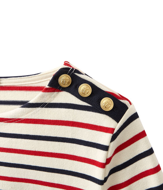 Women's heavy jersey tricolor sailor top COQUILLE beige/SMOKING blue/TERKUIT