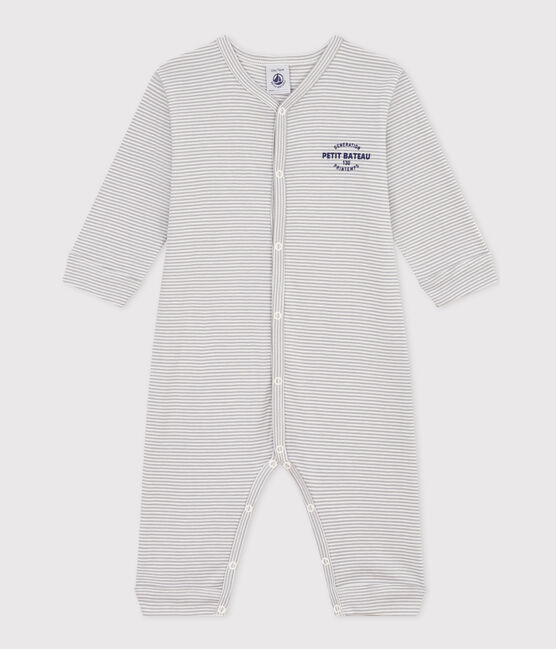 Babies' Footless Pinstriped Cotton Pyjamas PIGEON /MARSHMALLOW