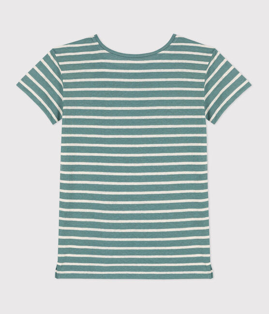 Women's COTTON/LINEN BLEND STRAIGHT FIT T-SHIRT BRUT green/AVALANCHE white