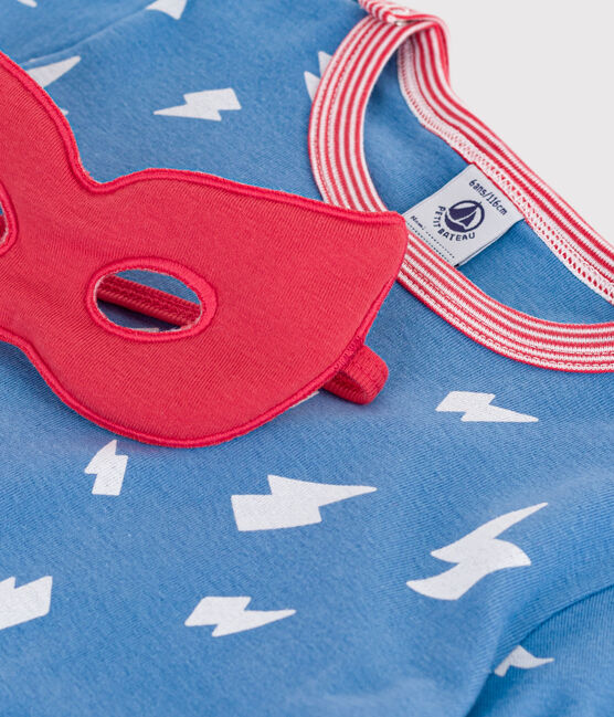 Children's short fancy dress pyjamas in glow-in-the-dark cotton with a cape ALASKA blue/MULTICO white