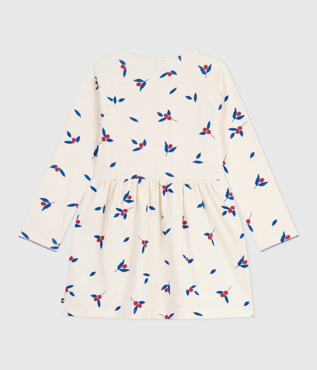 Children's long-sleeved cotton dress Ecru/multicolor